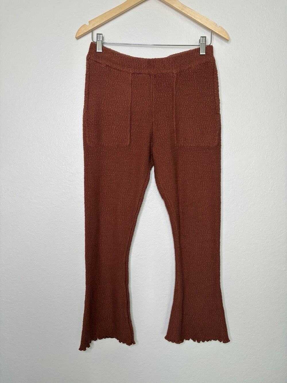 Free People Beach Terry Cloth Cropped Terracotta Lettuce Hem Pant Size Medium